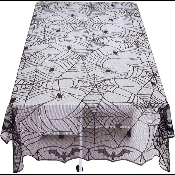Halloween Lace Tablecloth & Mantel Scarf Set Spiderweb Black Gothic Décor - Picture 2 of 3
